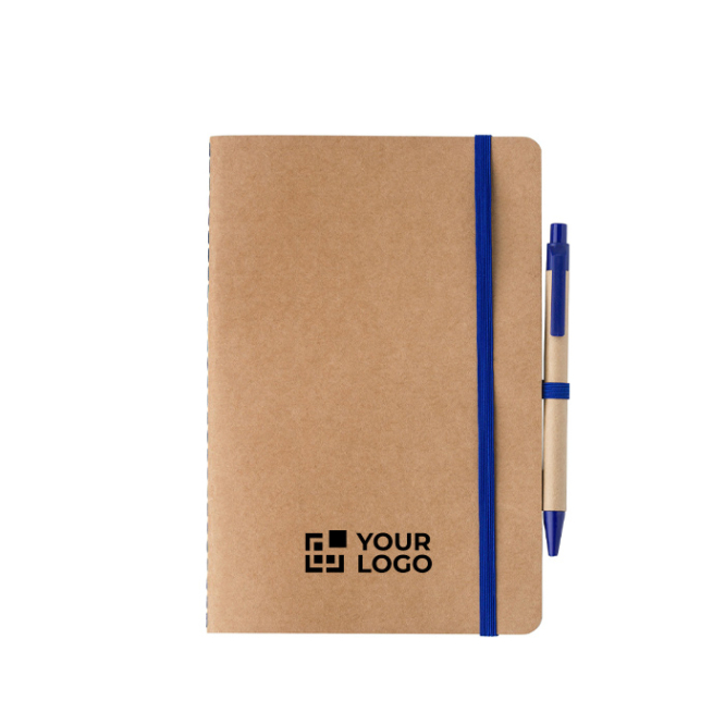 Caderno A5 em cartão reciclado com esferográfica e folhas em branco