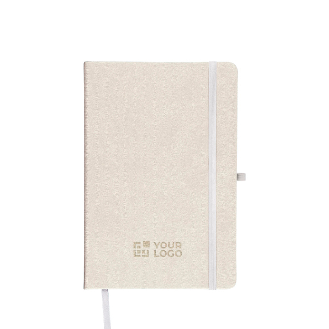 Caderno A5 capa em PU reciclado, marcador de página e folhas pautadas