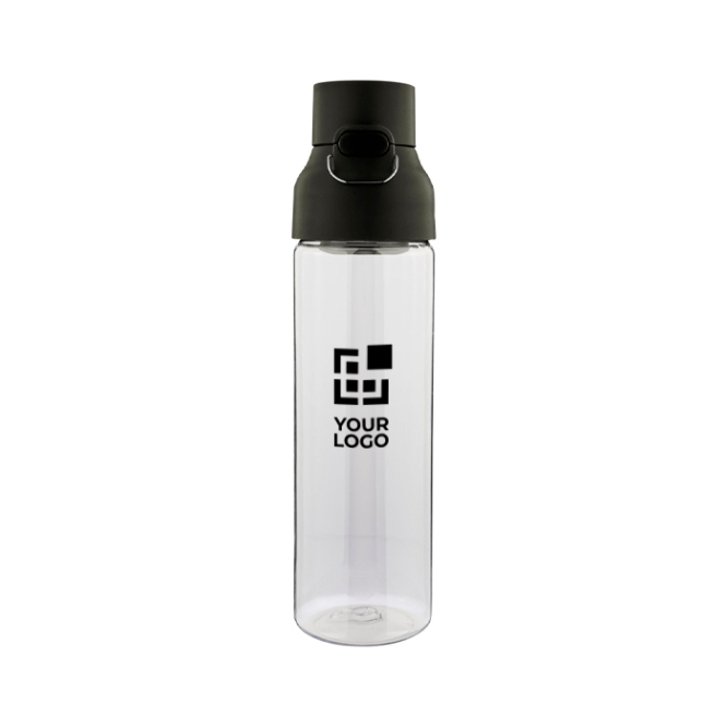 Garrafa tritan transparente com tampa colorida e fecho de clique 750ml
