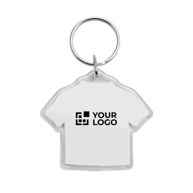 Porta-chaves plástico transparente em forma de t-shirt fabricado na UE