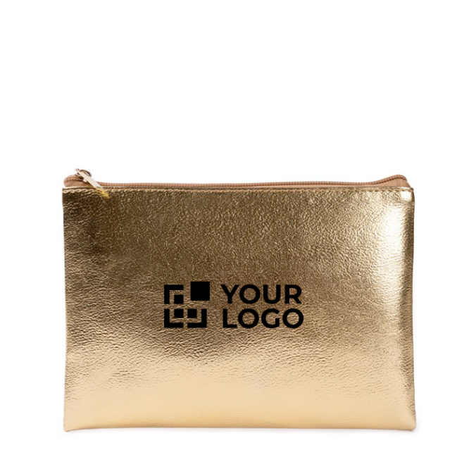 Nécessaire compacto de PU, acabamento dourado, cremalheira a condizer