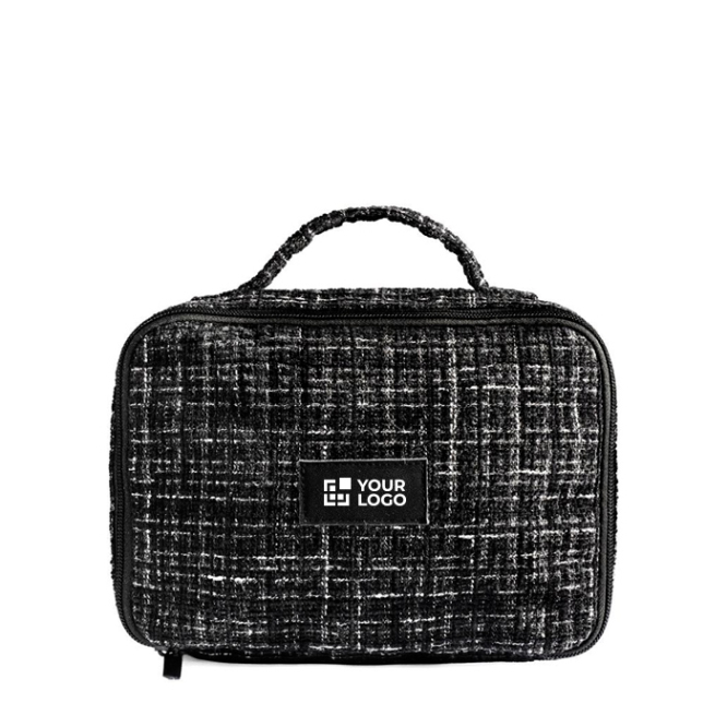 Nécessaire em poliéster com efeito tweed e abertura total 270 g/m²