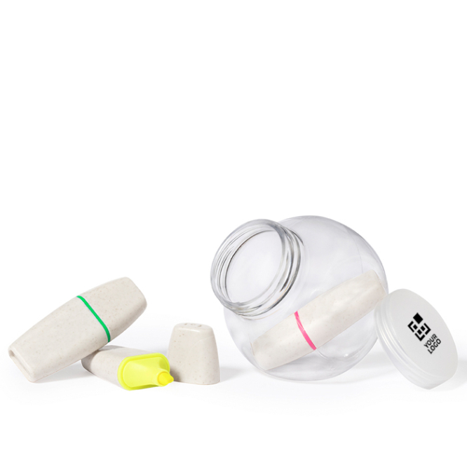 Set de marca-texto fluorescentes em frasco transparente