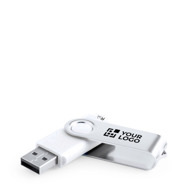 Pen USB de plástico reciclado resistente com clipe metálico giratório