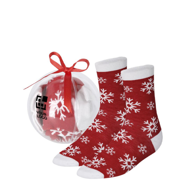 Meias de Natal em poliéster macio numa bola decorativa transparente