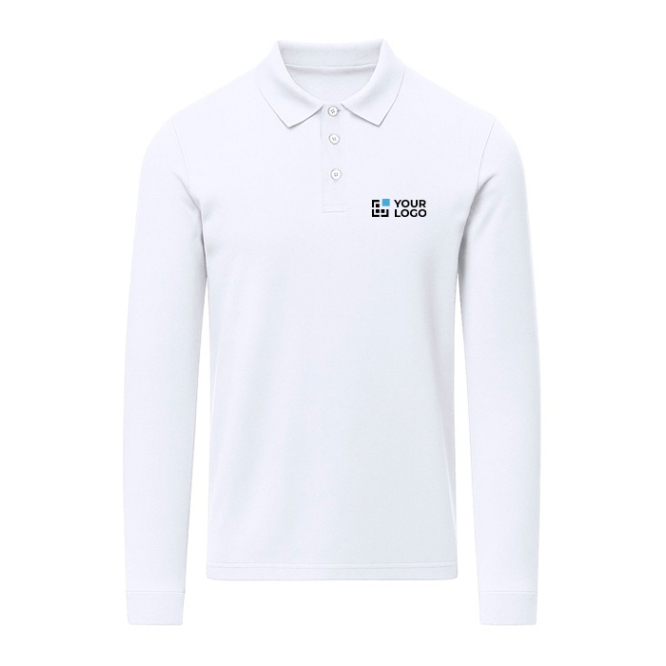 Polo unissexo branco, manga comprida de algodão MKT Charlot 220 g/m2 