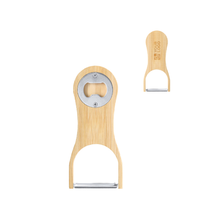 Descascador abre-caricas 2 em 1, bambu e aço inoxidável personalizável