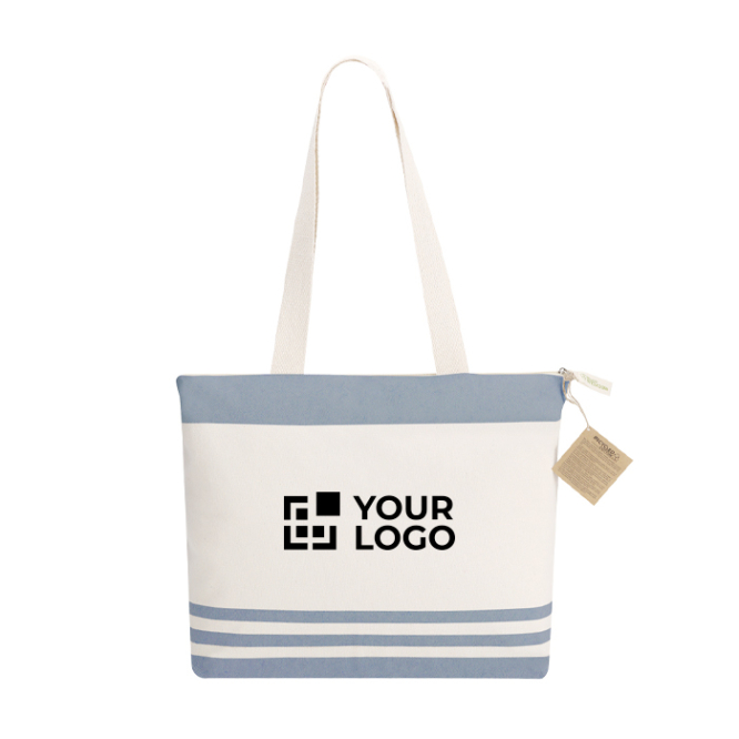 Saco de ombro de algodão reciclado com fole e fecho de correr 300 g/m²