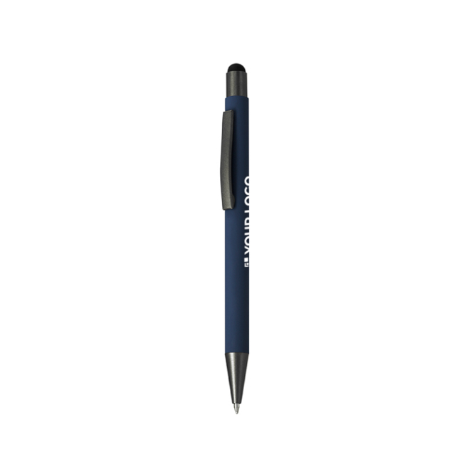 Caneta de ponteira de botão de alumínio reciclado, tinta azul
