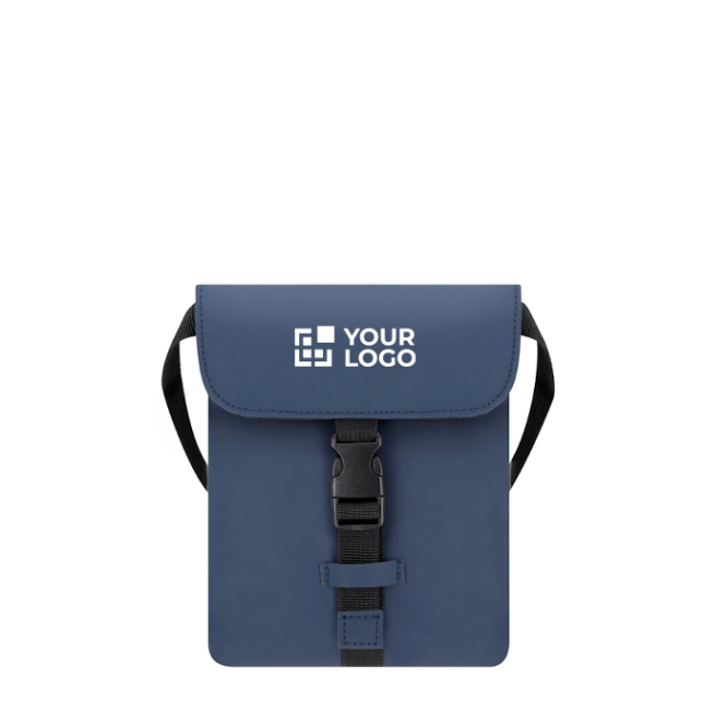 Bolsa tiracolo de couro sintético com bolso central e fecho de fivela