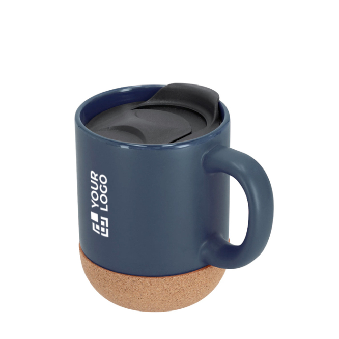 Caneca de cerâmica para levar com base de cortiça e tampa 330 ml