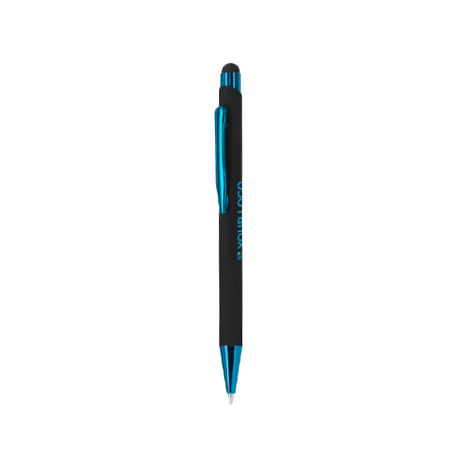 Caneta de alumínio reciclado, ponteira de botão, tinta azul