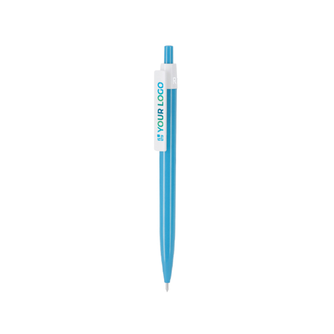 Caneta de plástico reciclado com clipe e sistema de botão, tinta azul