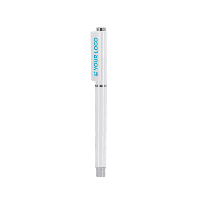 Roller de plástico reciclado com detalhes prateados, tinta azul
