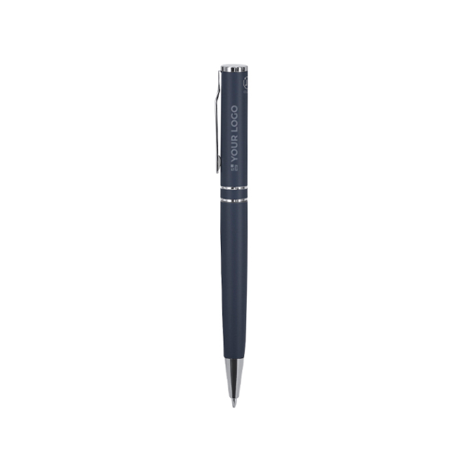 Caneta giratória de alumínio reciclado e acabamento mate, tinta azul