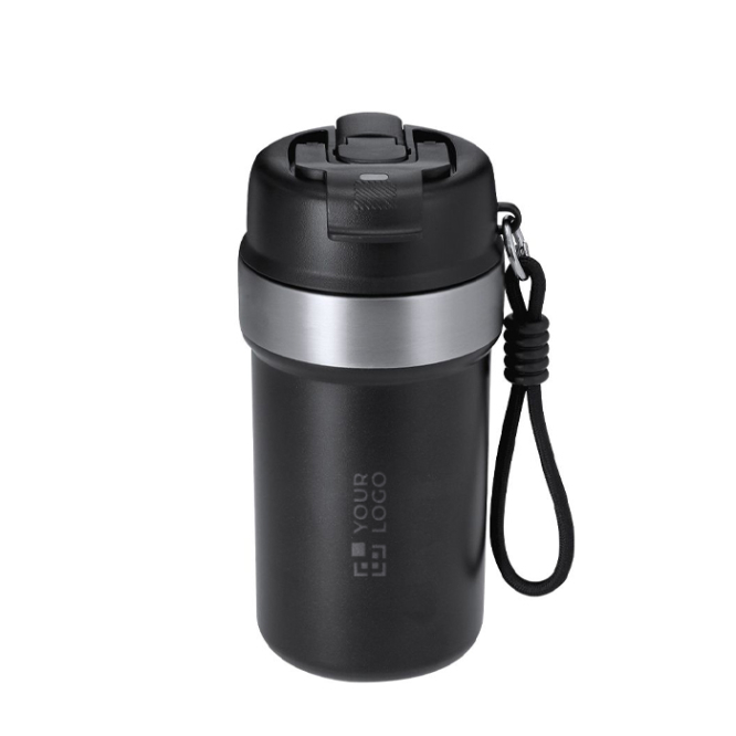 Copo térmico em aço inoxidável reciclado com pega e palhinha 490ml