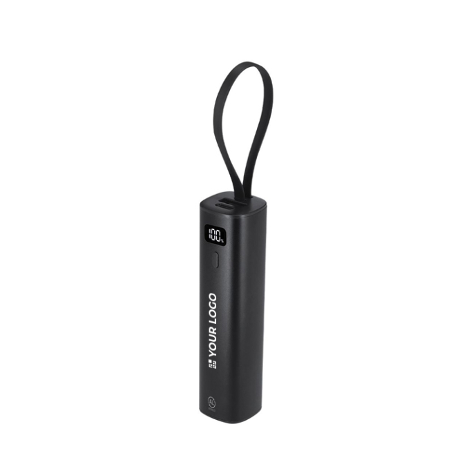 Power bank em alumínio reciclado com cabo tipo C integrado 5000mAh