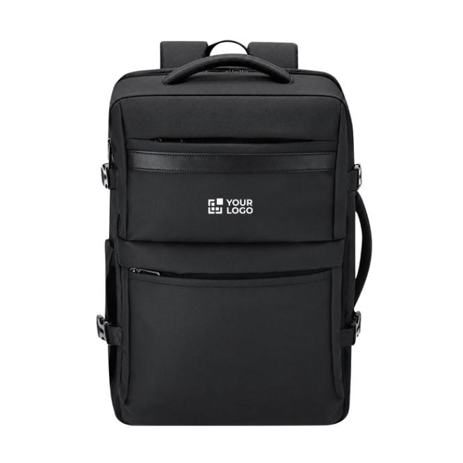 Mochila de viagem em PU com abertura de 180° e vários bolsos 18L