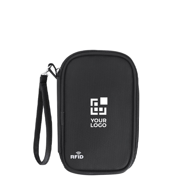 Estojo organizador de viagem em PU com fecho de correr e proteção RFID