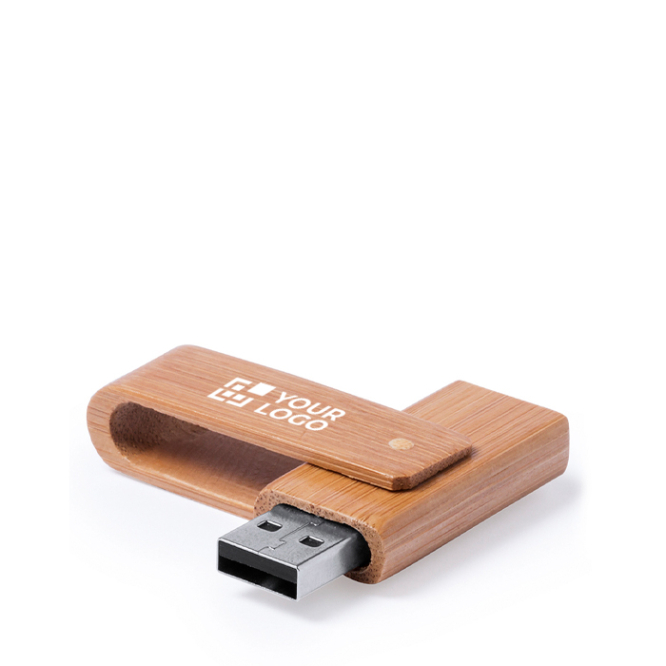 Pen USB de madeira de bambu com mecanismo giratório protetor