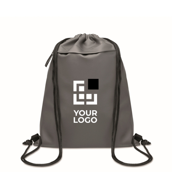 Mochila de cordão de rPET e PU com bolso frontal