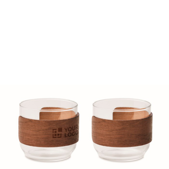 Set 2 chávenas de café em vidro com banda de madeira de nogueira 120 ml