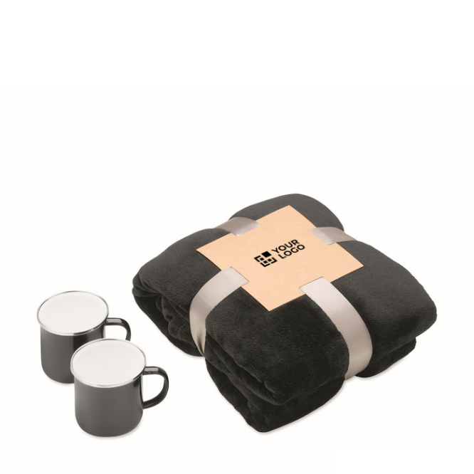 Set oferta com manta polar e 2 canecas metálicas esmaltadas de 350 ml