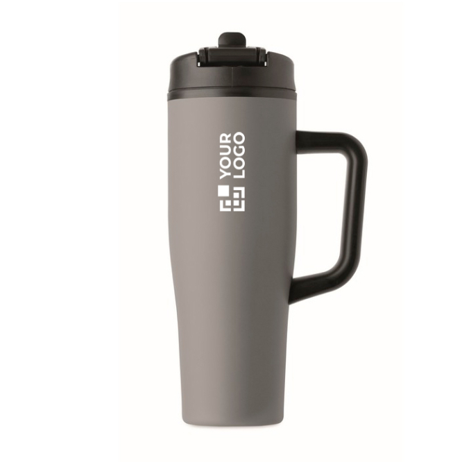 Copo térmico aço inox reciclado anti-fugas com pega e palhinha 900 ml