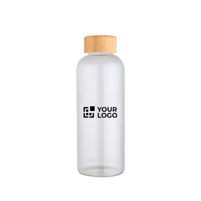 Garrafa de vidro borossilicato, parede simples, tampa de bambu 650 ml
