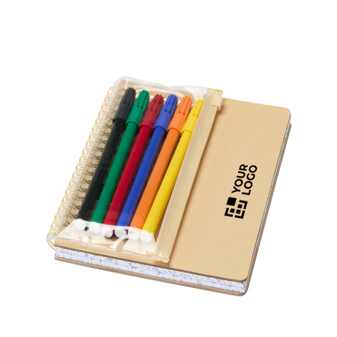 Conjunto de caderno e marcadores com bolsa transparente B6