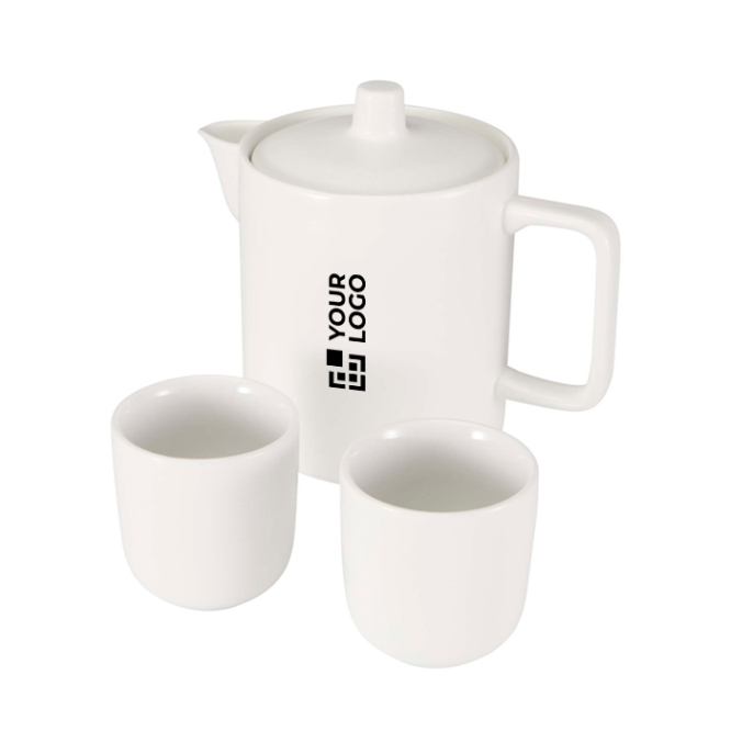 Bule com duas chávenas de cerâmica para serviço de chá 600ml