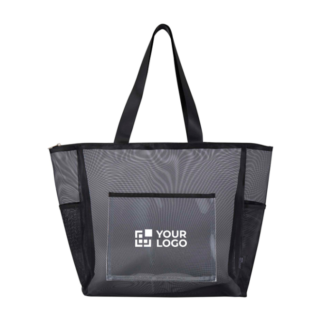 Saco tote transparente em rede reciclada com fecho de correr 23L