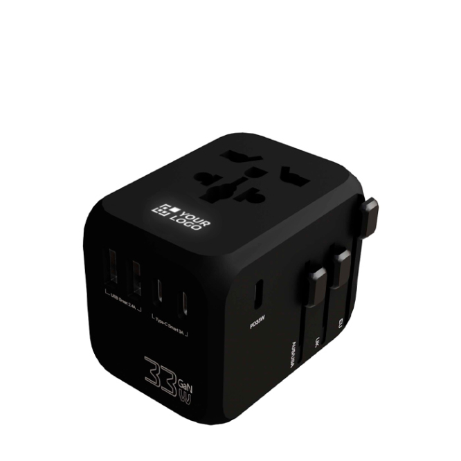 Adaptador de viagem personalizável com carregamento rápido 33W GaN