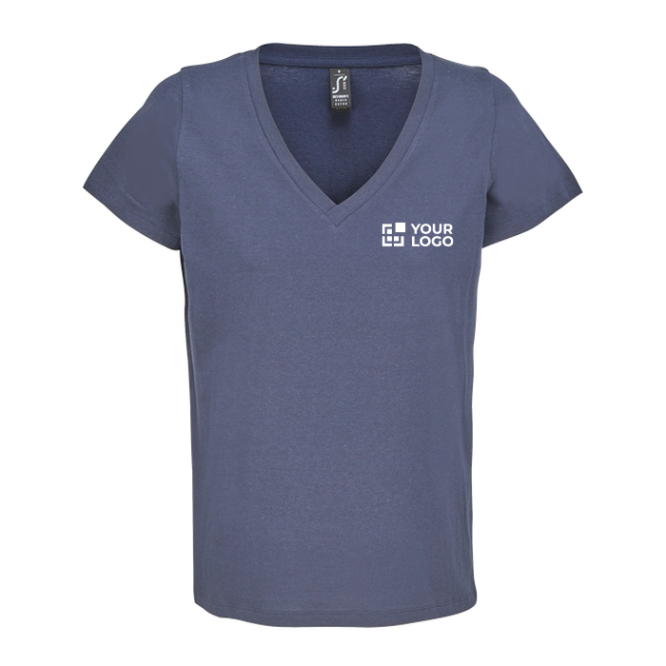 T-shirt de algodão semipenteado para mulher de gola em V SOL'S