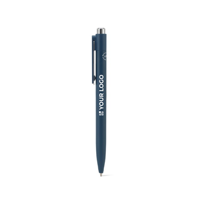 Caneta de alumínio reciclado com clip inovador e tinta azul