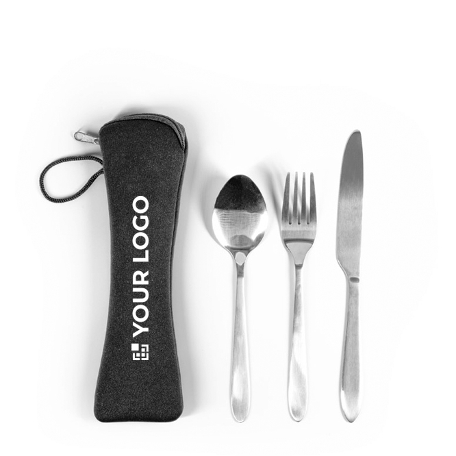 Conjunto de talheres 3 peças em aço inoxidável com bolsa