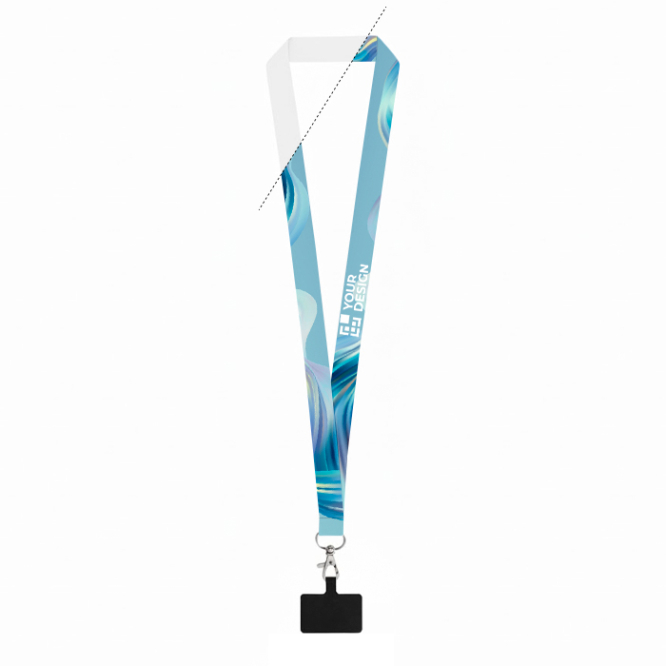 Lanyard de poliéster reciclado com mosquetão e suporte para telemóvel 2 cm