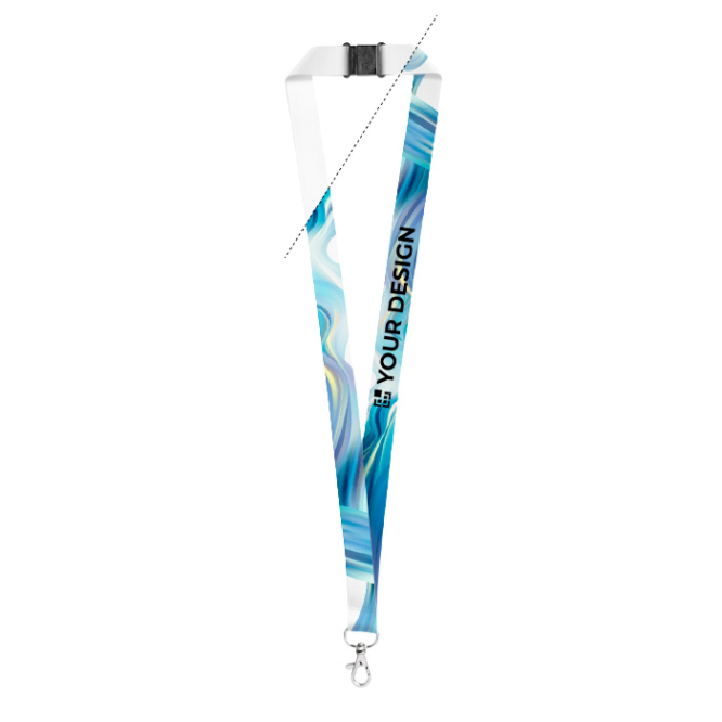 Lanyard em poliéster reciclado com fecho de segurança e mosquetão
