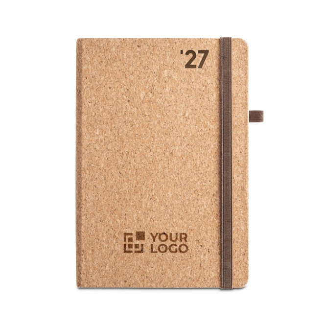 Agenda publicitária com capa de cortiça vista principal