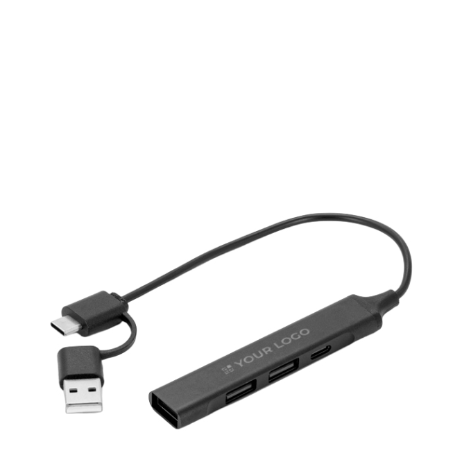 Hub USB multifunções ecológico com 4 portas e carregamento de 10W