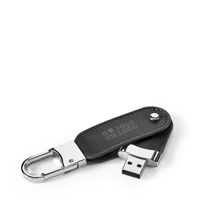 Pen USB feita de PU com clipe de mosquetão metálico incluído