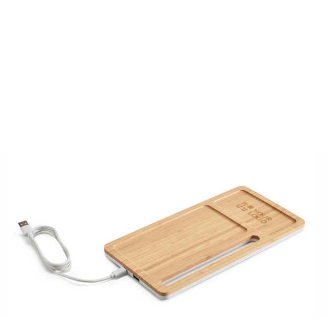 Organizador de bambu e ABS com carregador sem fios e suporte 5 W