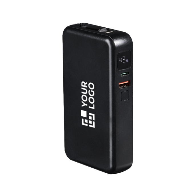 Powerbank compacta com cabo retrátil e carregamento rápido 10.000 mAh