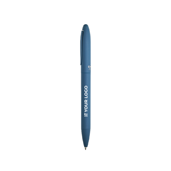 Caneta elegante de plástico reciclado emborrachado com tinta azul