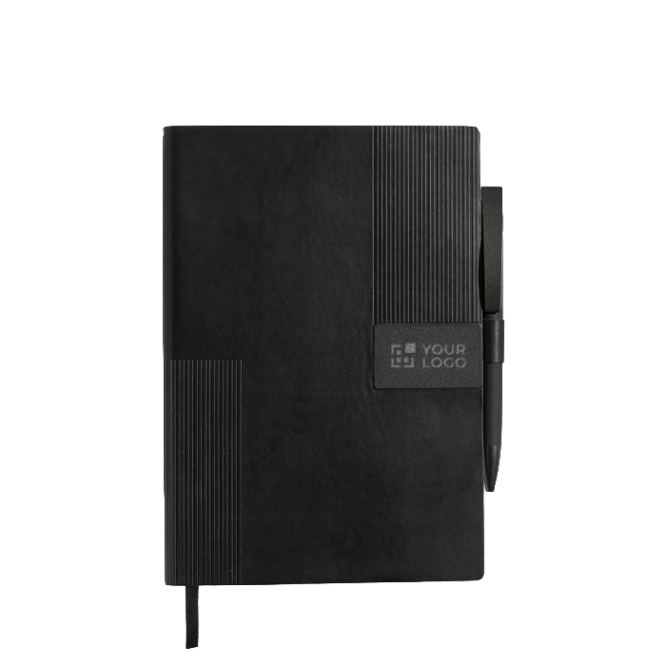 Set de caderno flexível pele sintética e caneta A5 com folhas pautadas