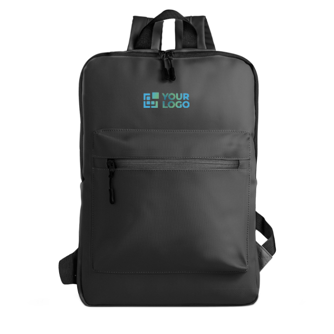 Mochila de pele de PU com design fino e acabamento elegante 15,6