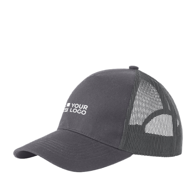 Boné trucker de 5 painéis com fecho snapback e pala curva 250 g/m2