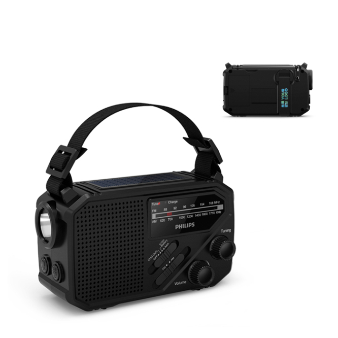 Rádio de emergência em plástico ABS com lanterna e alarme Philips
