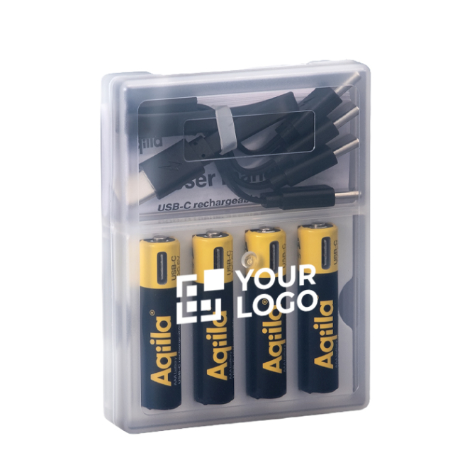 Pack de 4 pilhas AAA recarregáveis com ligação USB-C de 600mAh