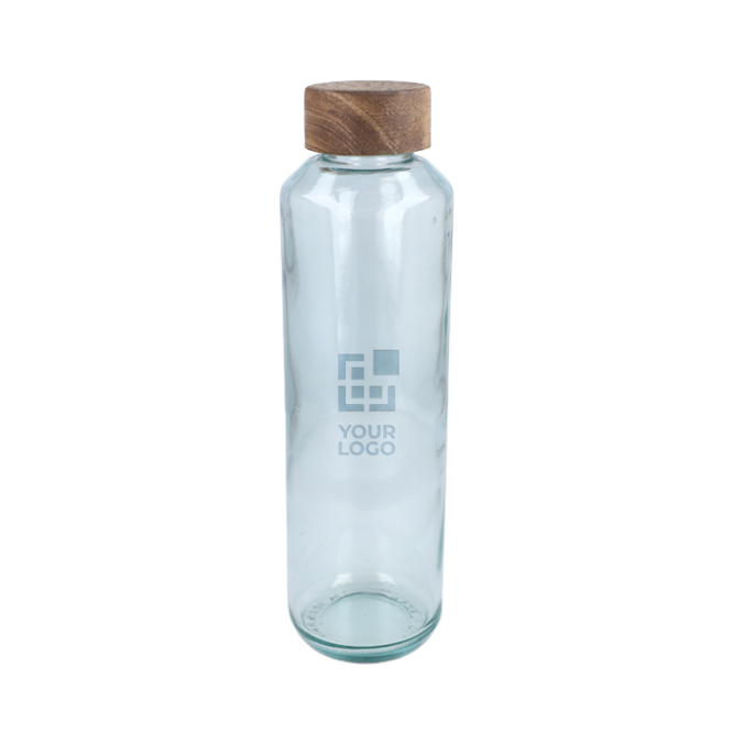 Garrafa de vidro reciclado e tampa de madeira feita na Europa 650 ml